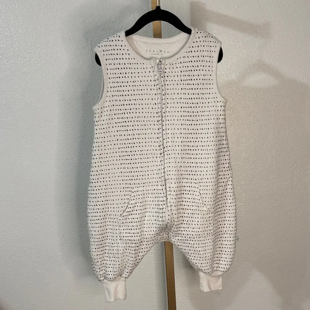 Tealbee Baby Bamboo Sleeveless Zip Romper Cream Dot 12M–2T